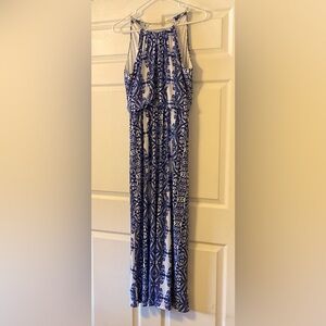 Blue and White Patterned Maxi Dress